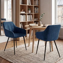 Blauwe fluwelen stoelen met armleuningen - MADY