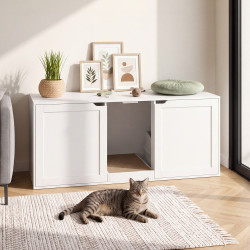 XL Kattentoiletzak met 2 deurtjes en witte houten krabpaal