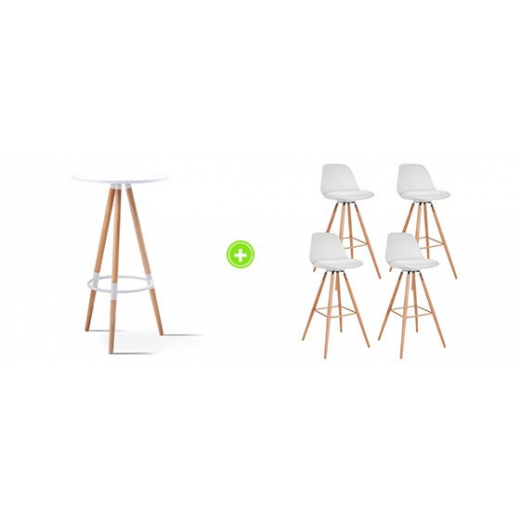 4 TABOURETS ET 1 TABLE DE BAR BLANCS POUR DES REPAS REUSSIS! 4 TABOURETS ET 1 TABLE DE BAR BLANCS POUR DES REPAS REUSSIS!