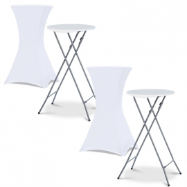 Lot de 2 tables hautes 105 cm pliantes + 2 housses blanches