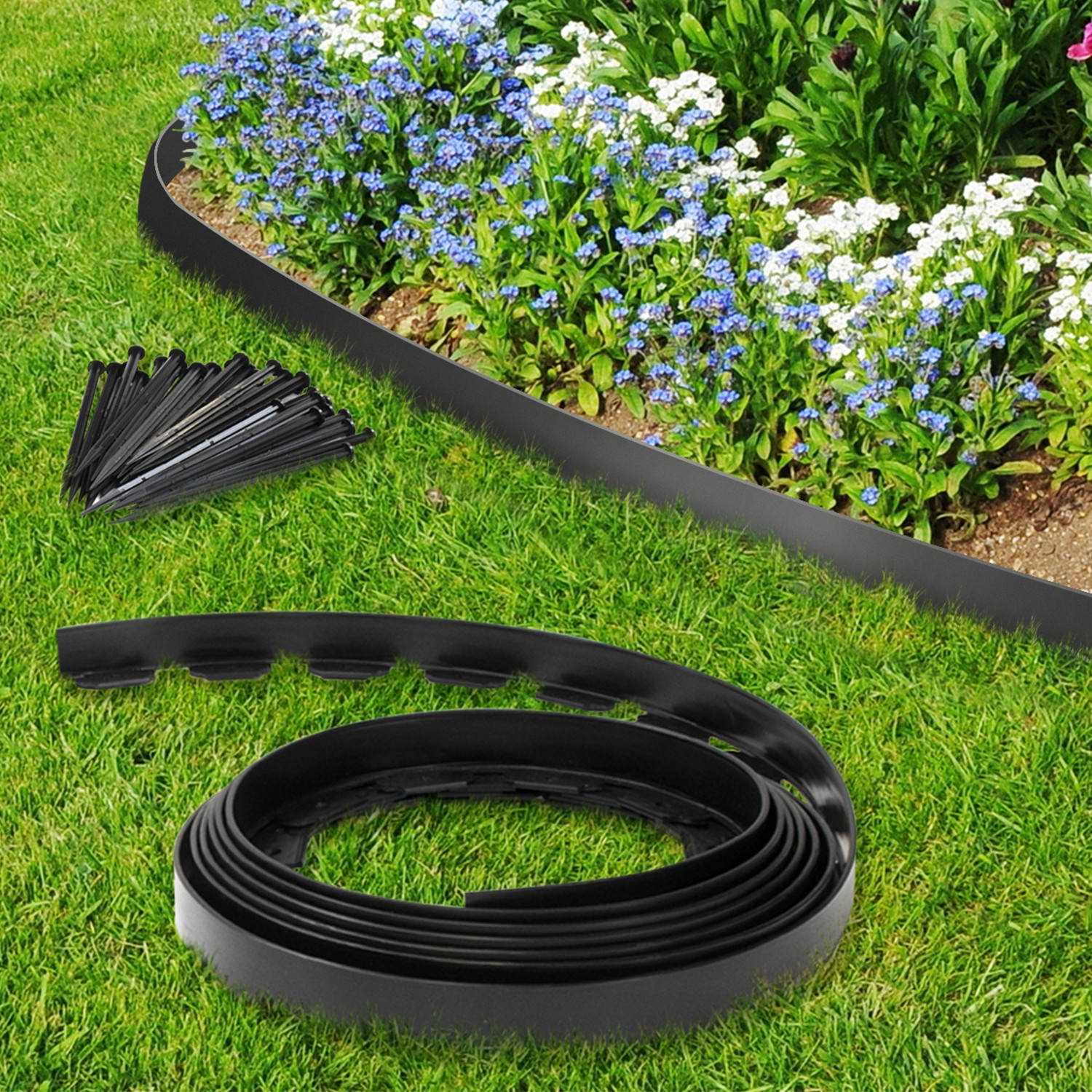 Piquets en plastique noir pour bordure de jardin 15 cm - 10 pcs