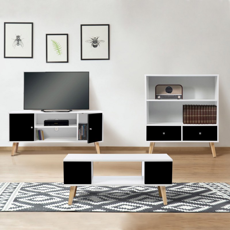 Meuble Tv Scandinave Pas Cher En Bois Noir Et Blanc Id Market