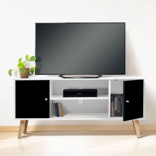 Meuble Tv Scandinave Pas Cher En Bois Noir Et Blanc Id Market