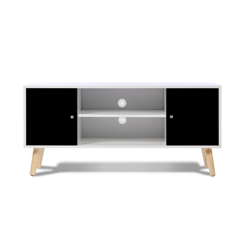 Meuble Tv Scandinave Pas Cher En Bois Noir Et Blanc Id Market