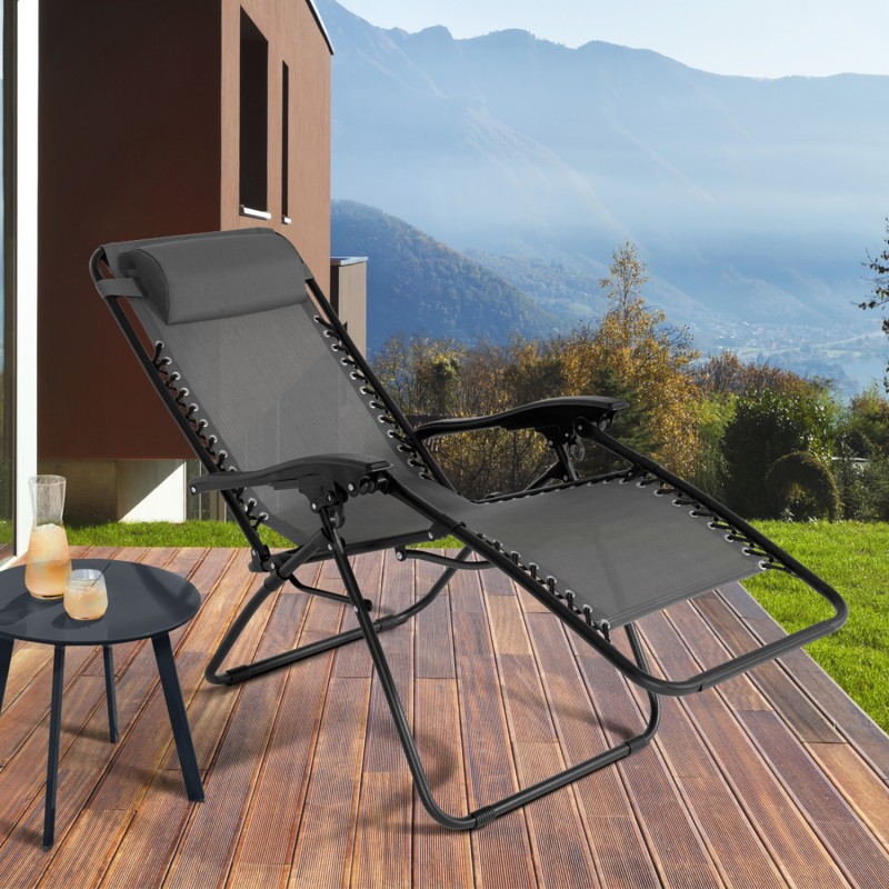 Lot de 2 fauteuils relax de jardin gris anthracite chaises longues