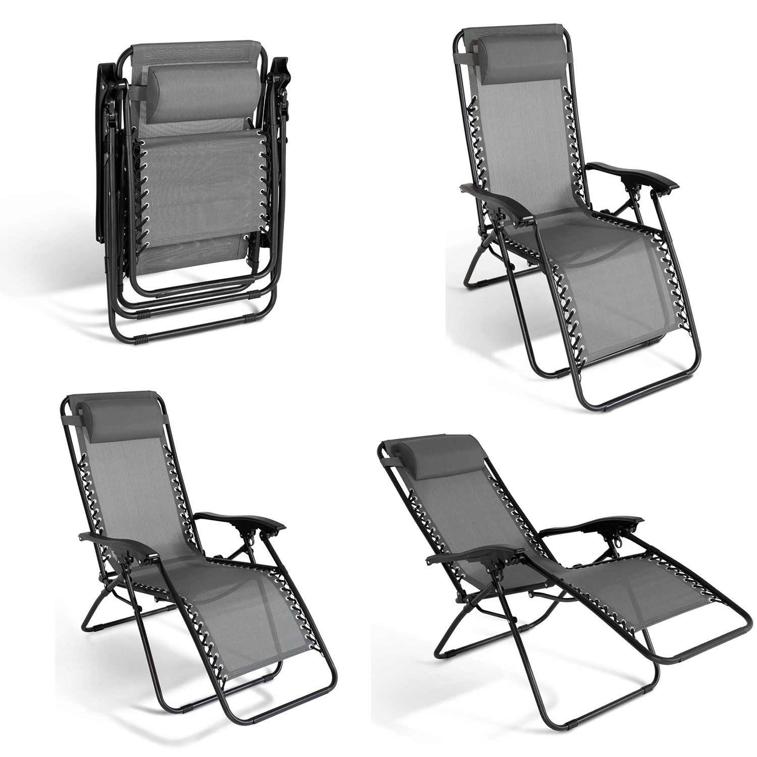 Lot de 2 fauteuils relax de jardin gris anthracite chaises longues