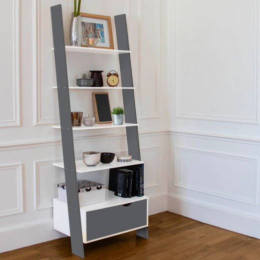 Étagère échelle scandinave bois blanc et gris