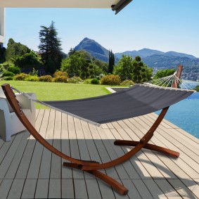 13127 - Amaca con supporto in legno e tela grigia Hamac XL avec support bois et toile gris anthracite