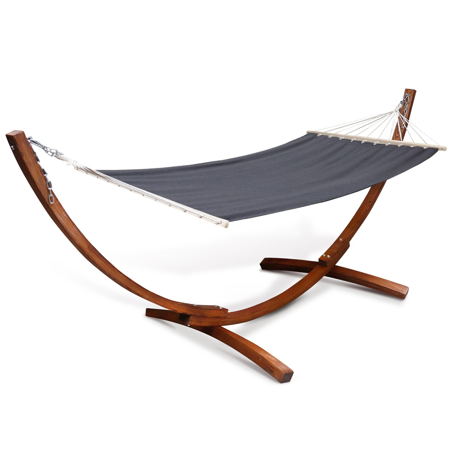 Hamac Avec Support Bois IDMarket - Toile Gris Anthracite, 270x105cm - Jardin, Terrasse