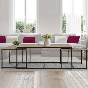 13342 - Set di 3 tavolini da salotto industriali Lot de 3 tables basses gigognes DETROIT 113 cm design industriel
