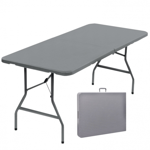 Table pliante d'appoint effet résine tressée grise 180 cm pour camping ou réception Table pliante d'appoint effet résine tressée grise 180 cm pour camping ou réception