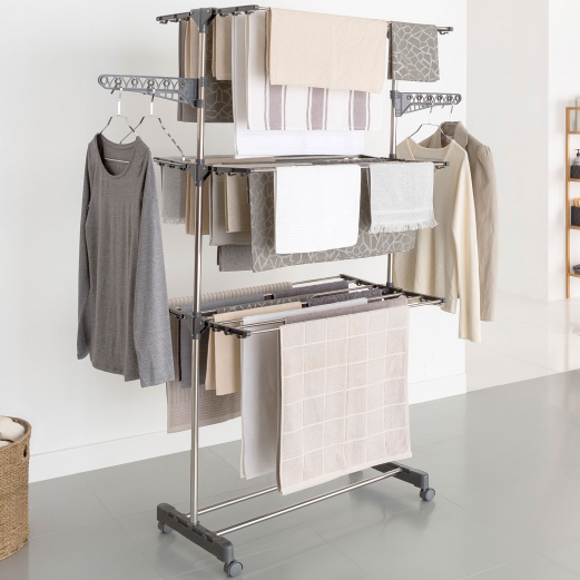 IDMARKET Séchoir à linge inox MAXIMA gris étendoir pliable H.145 CM + 30  accessoires au meilleur prix