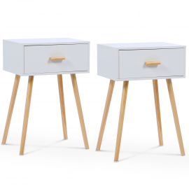 Lot de 2 tables de chevet EIYA scandinaves en bois blanc Lot de 2 tables de chevet EIYA scandinaves en bois blanc