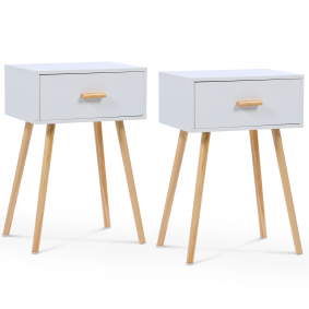 12970 - Set di 2 comodini scandinavi in legno bianco Lot de 2 tables de chevet EIYA scandinaves en bois blanc