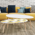 Lot de 2 tables basses gigognes GIGI laquées blanc motifs blanc jaune gris