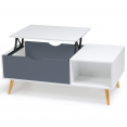 Table basse Effie plateau relevable bois blanc et gris