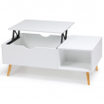 Table basse Effie plateau relevable bois blanc