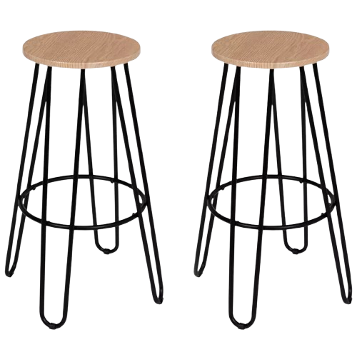 IDMarket Set Di 2 Sgabelli Da Bar DETROIT - Design Industriale Con Sedile Rotondo - Effetto Legno E Metallo - Salvaspazio