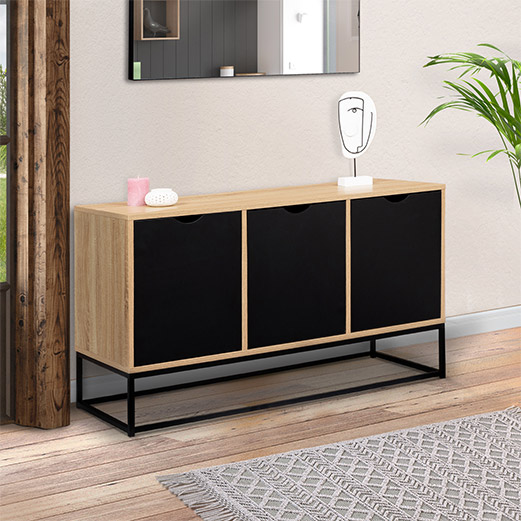 Buffet bas 3 portes noires au design industriel