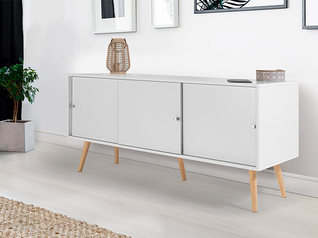 Buffet enfilade scandinave 3 portes en bois blanc