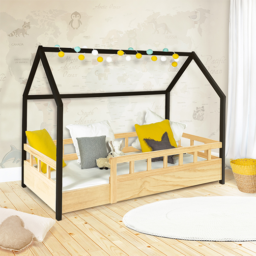 Lit cabane pour enfant avec barrière de sécurité