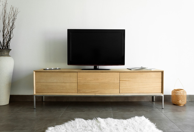 Meuble TV / Buffet bas salon Moderne - 120 cm - Blanc - éclairage