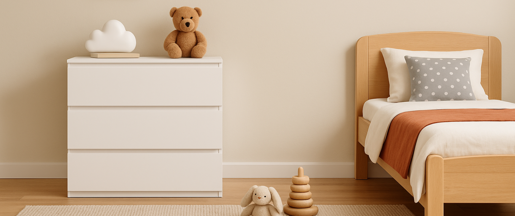 Commode 3 tiroirs TOMI 78 cm bois blanc