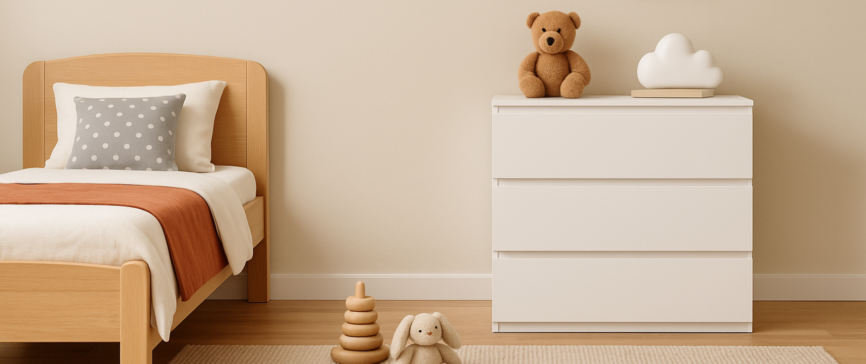 Commode 3 tiroirs TOMI 78 cm bois blanc