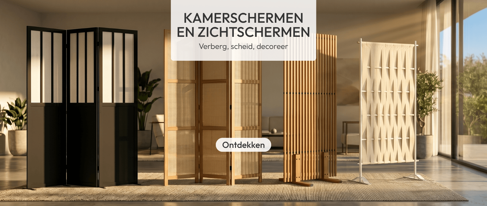 Selectie van schermen, kamerschermen en decoratieve panelen