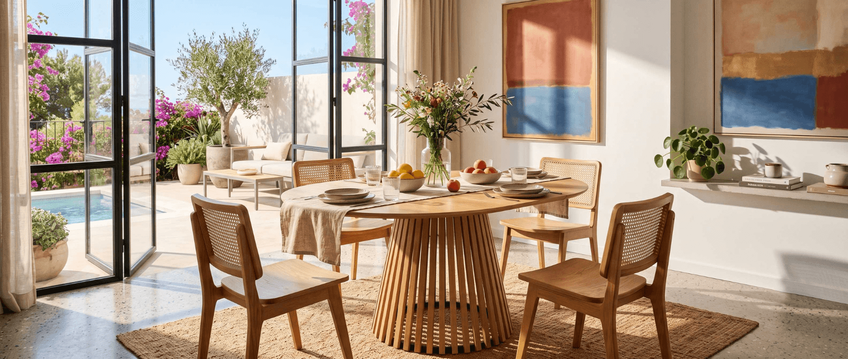 CARMEN ronde uitschuifbare eettafel 4-8 personen met houten lattenbodem en 110 - 150 cm houten blad