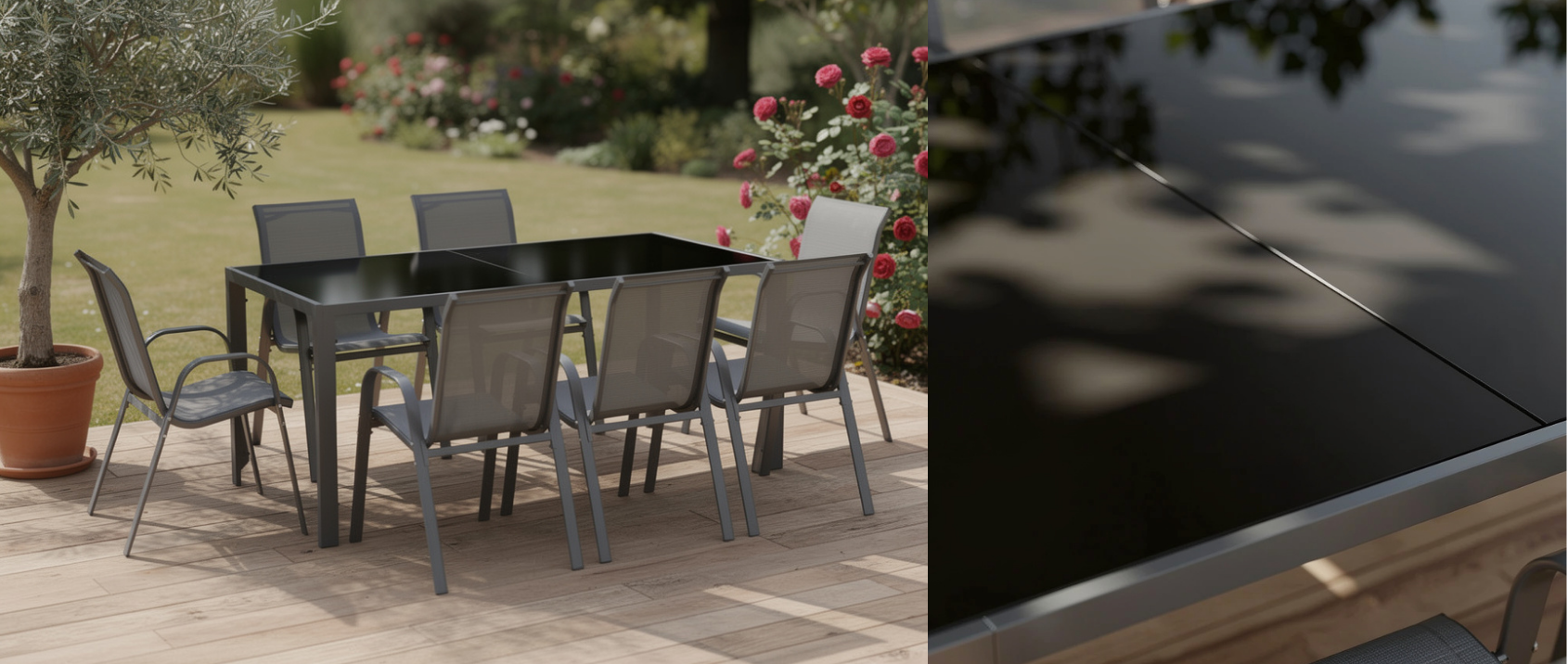 Salon de jardin MADRID table 190 CM et 8 chaises empilables gris anthracite
