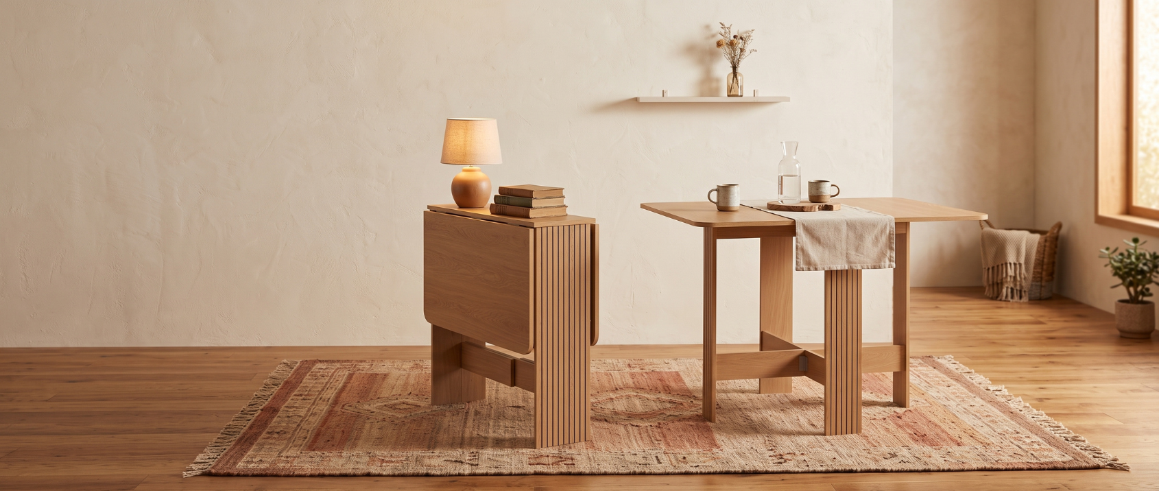 Mesa consola plegable JULIETTE para 2-4 personas, con listones de madera en color roble, 103 x 76 cm