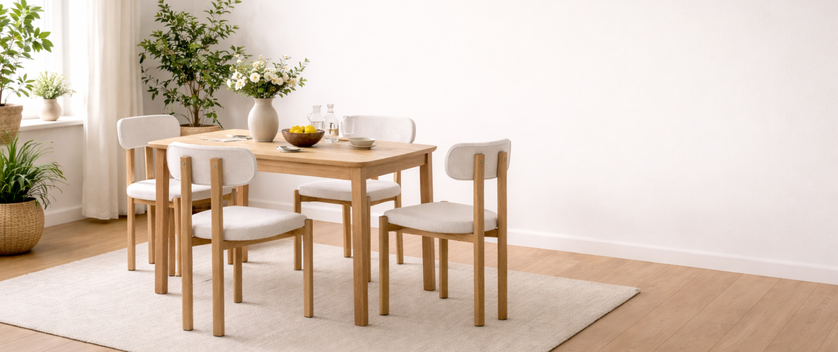 Lot de 4 chaises ESMA en métal effet bois et tissu bouclette pour salle à manger