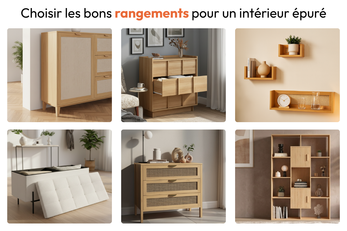 Meubles de rangement en bois, étagères murales et bibliothèque pour un intérieur épuré et tendance